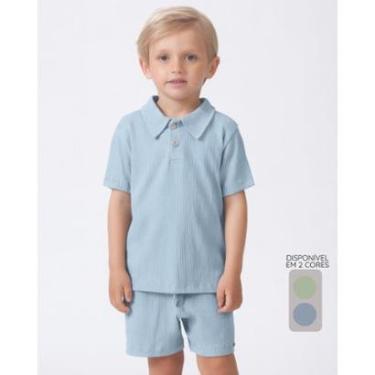 Imagem de Conjunto menino camisa polo bermuda verão leve moderno elegante - Verde e Azul - Menino 1 a 10 anos-Masculino