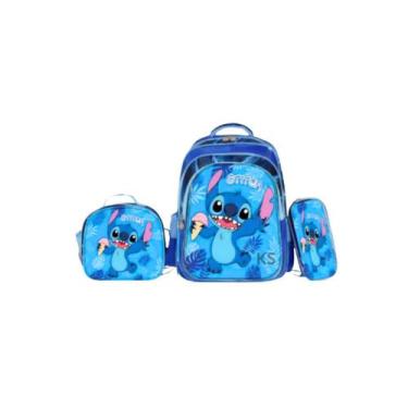 Imagem de Kit Mochila Stitch 3D Escolar Feminina e Masculina com Lancheira Térmi