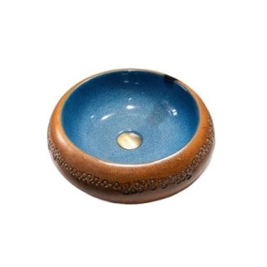 Imagem de Vessel Vanity Sink retrô pequena pia de banheiro simples redonda acima do balcão bacia com torneira e ralo bancada moderna