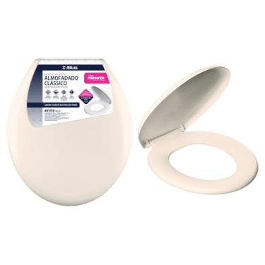 Imagem de Assento Sanitario Almofadado Primafer Oval Bege Liso para Privada Tampa Vaso Atlas