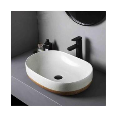 Imagem de Vessel Vanity Sink Cerâmica Exterior Interior Banheiro Vintage Pedestal Bacia com Acessórios Lavatório Grande Oval Forma Moderna Bancada