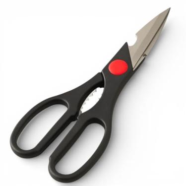 Imagem de Tesoura de Cozinha Culinária Multiuso Doméstica de Aço Inox Resistente Funcional Cabo Reforçado 3 Em 1 Corta, Abre Garrafa e Quebra Nozes, Ideal para Uso Versátil na Cozinha