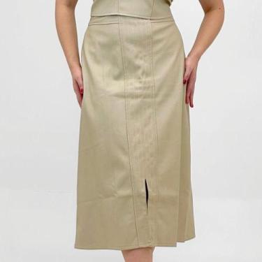 Imagem de Saia Pacific Blue Midi em P.u Feminina, G, Areia