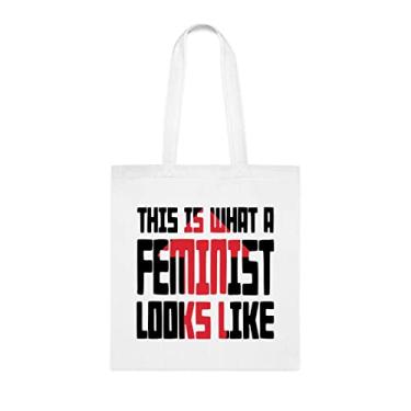 Imagem de Bolsa Feminist Looks Like Tote Bag, Presente Feminista, Bolsa de Ombro Feminista, Bolsas Feministas Reutilizáveis, Cesta de Natal de Aniversário Feminista Ideia de Presente, Branco