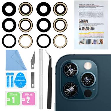 Imagem de 2 peças de reposição para lente de câmera traseira ASDAWN para iPhone 12 Pro Max de 6,7 polegadas com adesivo pré-instalado, manual de instalação + conjunto de ferramentas de reparo