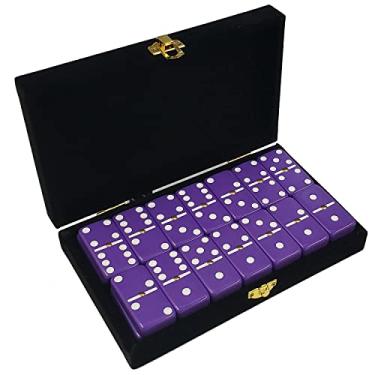 Imagem de Marion & Co. Dominó jumbo roxo duplo com spinners em elegante caixa de veludo preto.