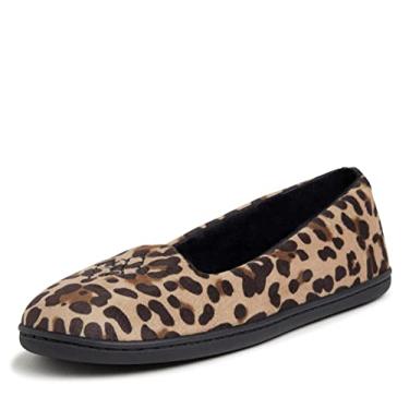 Imagem de Dearfoams Pantufa feminina confortável de balé Rebecca com espuma viscoelástica para uso interno e costas fechadas com larguras amplas, Veludo leopardo, 9-10