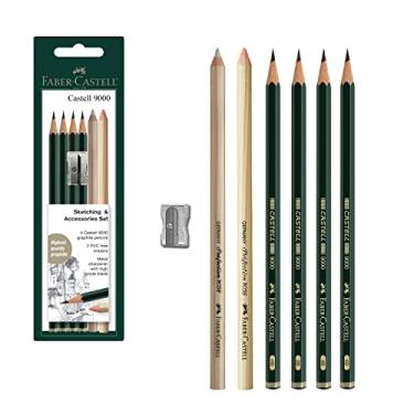 Imagem de Faber-Castell Conjunto de esboços e acessórios – Lápis de grafite e borracha Castell 9000 – Lápis de arte para desenho e sombreamento