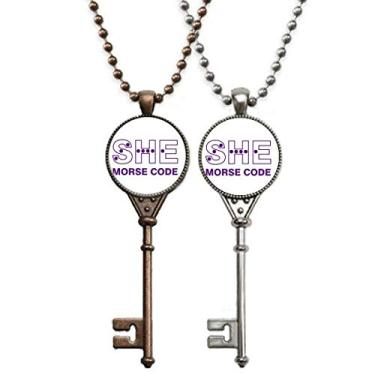 Imagem de OFFbb-USA Colar Morse Code She Dot-line Expression Key Necklace Pendant Jewelry Couple Decoration