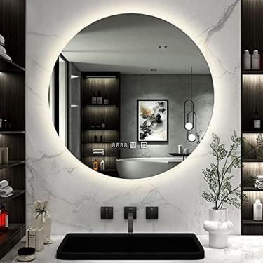 Imagem de Espelho De Banheiro Redondo LED Iluminado Antiembaçante Espelho De Maquiagem Com Luz De LED Com Exibição De Tempo, IP64, 50/60/70/80 Cm,Luz Quente (3000k),50 Cm (20 Pol.),bonny369