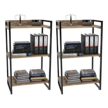 Imagem de Kit 2 Estantes Livreiro Multiuso Prisma Estilo Industrial 60cm 3 Prateleiras C08 Carvalho