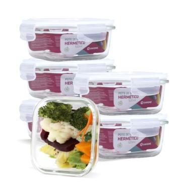 Imagem de KIT 6 Potes de Vidro Quadrado com Tampa Hermética 520ml Cor:Branco (QH)