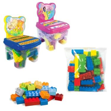 Imagem de Kit Cadeira Blocos com 48 peças e 36 Blocos de Montar Peças Grandes Criança Aniversário Presente (KIT BLOCOS PRINCESA)