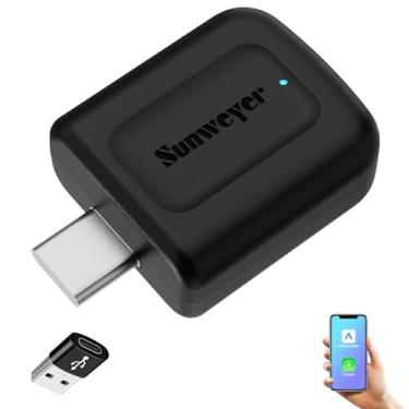Imagem de Sunweyer Caixa de conexão automática 2 em 1 2024 CarPlay e Android Auto Dongle 2 em 1, porta USB tipo C, suporta atualizações online com fio para adaptador sem fio