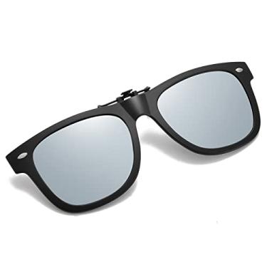 Imagem de OopsMi Óculos de sol Clip On sobre óculos de grau polarizados masculinos e femininos flip up, Lente prata, Large
