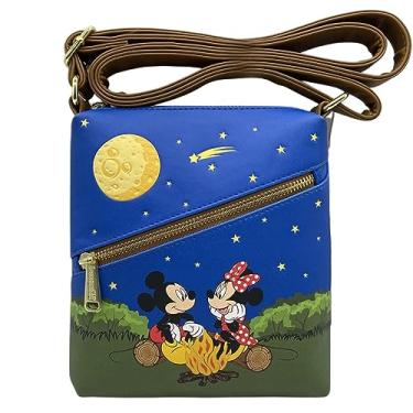 Imagem de Loungefly Bolsa tiracolo para passaporte Mickey, Minnie e Friends Camping Scene, Azul