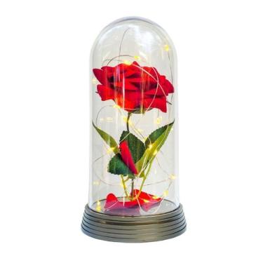 Imagem de Luminária A Rosa Encantada Vermelha 20 Cm Base Ouro Quente - Amor Lind