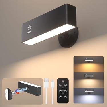 Imagem de DetarZinLED Arandela magnética recarregável com controle remoto, luminária de parede operada por bateria, arandela de parede preta sem fio, lâmpadas de parede pretas para quarto, cabeceira, cozinha,