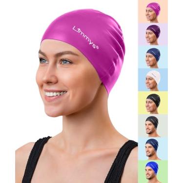 Imagem de Limmys Touca de natação unissex masculina e feminina - Toucas de natação femininas 100% silicone - qualidade premium, chapéus de natação elásticos e confortáveis - disponível em diferentes cores atraentes (roxo claro)