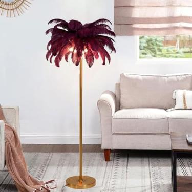 Imagem de Luminária de chão nórdica, luminária de chão de penas naturais regulável, proteção ocular, iluminação de leitura, luz alta para sala de estar, quarto, escritório