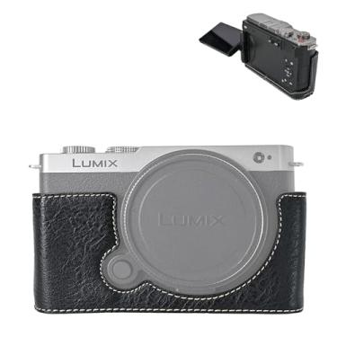 Imagem de VOVMOEYA Capa protetora para câmera Panasonic LUMIX S9, LUMIX DC-S9 meia capa com microfibra macia interna LUMIX S9 sem espelho função bem 1/10.2 cm-20 furos retrô PU lichia stria-fosco preto