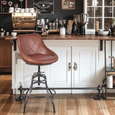 Imagem de Diwhy Design industrial metal ajustável altura PU encosto cadeira vintage banco de bar assento de couro marrom