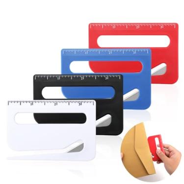 Imagem de Abridor de envelope com 4 peças, abridor de cartas atualizado, cortador de envelopes, ferramenta de abertura de correio com escala e ponta pontiaguda e lupa abridor de pacote cortador de papel de