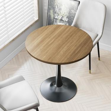 Imagem de Mesa pequena de tulipa de 61 cm para 2 pessoas, mesa de jantar redonda de nogueira para cozinha, mesa moderna de madeira de lazer de meados do século com base de pedestal de metal para café, sala de