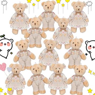 Imagem de Animais de pelúcia Skylety Mini Bear com roupas de estopa, 10 cm, 12 unidades