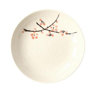 Imagem de TROSIQUANJIA Utensílios de mesa de cerâmica circulares pintados à mão florais de 20 polegadas/estilo japonês, prato de sopa de dim sum doméstico - prato de arroz de 20 cm - Hongmei