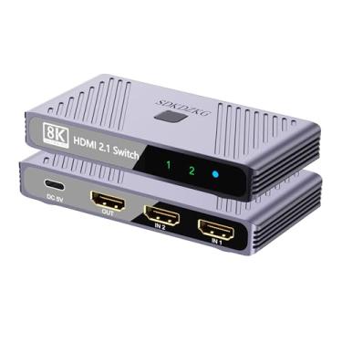 Imagem de SDKDZKG Interruptor HDMI 8K @60HZ, comutador HDMI 2 em 1 saída 4K a 120Hz, divisor de alumínio de alta velocidade de 48 Gbps, suporta HDR10、3D, compatível com projetores Xbox PS5, monitores Roku