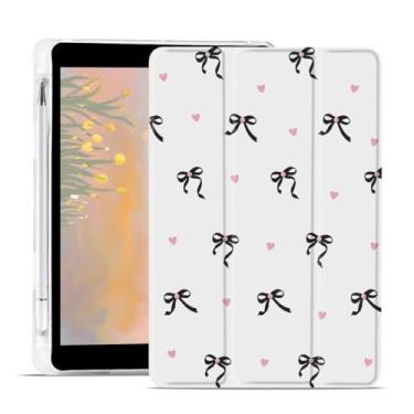 Imagem de AdorableWhimsy Linda capa com laço para iPad Air de 11 polegadas M3/M2(2025/2024) 7ª/6ª geração com suporte para lápis Auto Wake/Sleep Smart com três dobras em couro branco TPU macio para meninas e