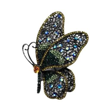 Imagem de Criativo strass exagerado borboleta broche feminino moda casaco acessó