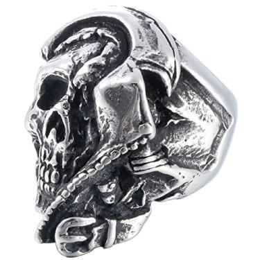 Imagem de ZMY Home Anel de caveira da morte para homens, joias de aço inoxidável, anéis de motociclista, anel de morte assustador, crânio para presentes, Metal, Sem pedra preciosa