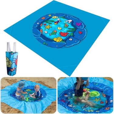 Imagem de RunNico 6.6 x 6.6 Ft Portable Baby Beach Pool, Waterproof Beach Pool Blanket for Toddler with Water Bag, Collapsible Beach Puddle Mat for Boys Girls Kids Infant Outdoor Summer Vacation