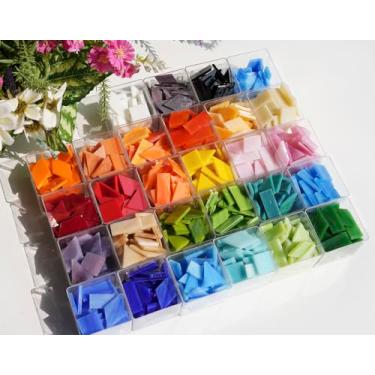 Imagem de Lanyni Azulejos de vidro grandes para artesanato em mosaico, 250 peças de azulejos de vitrais opacos brilhantes, peças de mosaico colorido para artesanato de mosaico de vidro, decoração de casa,