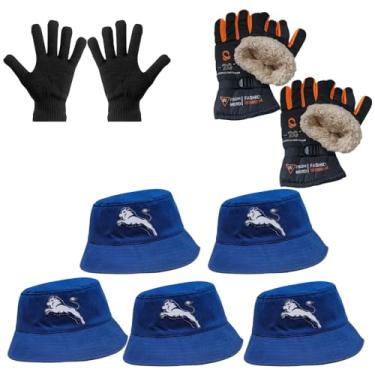Imagem de Luva Básica, Luva de Moto Forrada, Chapeu Bucket (1 Luva Preta + 2 Luva de Moto Laranja + 5 Chapeu Azul)