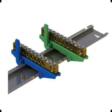 Imagem de Barramento Neutro Azul Com Suporte Fixação Trilho Din - BRUM