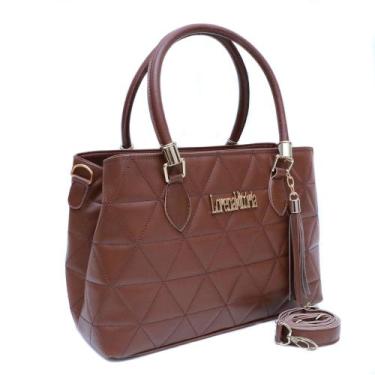 Imagem de Bolsa sacola feminina bordada alça transversal - ZBOLSA, Marrom