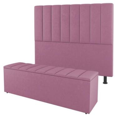 Imagem de Kit Cabeceira e Baú Cama Box Solteiro Cora 90cm Suede Rosa - Abmaza
