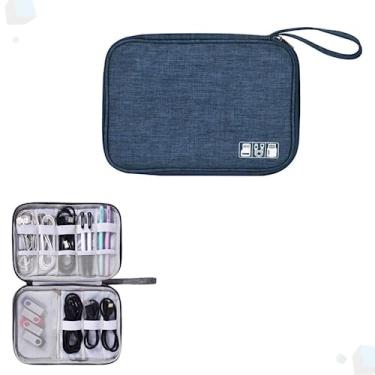 Imagem de Bolsa Organizadora Portátil para Cabos e Acessórios Eletrônicos, Estojo Multifuncional de Viagem Loja Estliny (Azul)