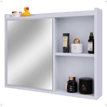 Imagem de Espelheira Armário Banheiro Suspenso com Espelho 1 Porta Prateleira Organizadora Lavabo Luxo - Branco
