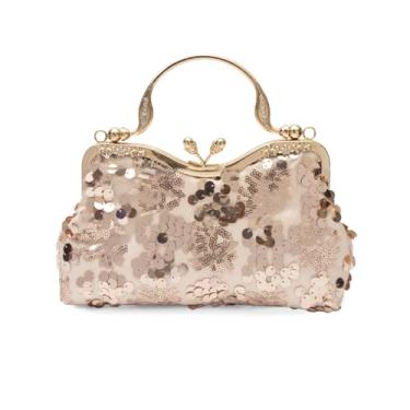 Imagem de CORIOS Bolsa feminina vintage de 1920 para noite de veludo, bolsa clutch com lantejoulas brilhantes, bolsa de casamento, Champanhe a, Large