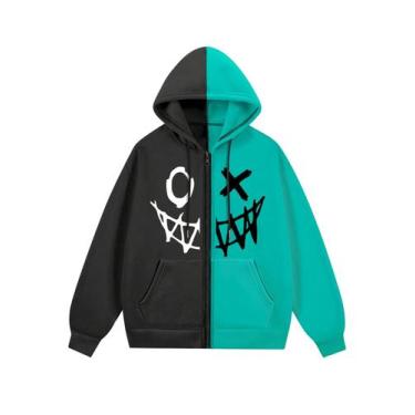 Imagem de Moletom masculino com capuz COZYEASE, estampado, verde/preto, tamanho 