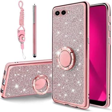 Imagem de B-wishy T-Mobile Revvl 8 TMRV08 5G Capa para mulheres, Glitter Crystal Butterfly Heart Floral Slim TPU Luxuosa Bling Linda Capa Protetora com Suporte + Alça para Telefone T 3 5G (Rosa)