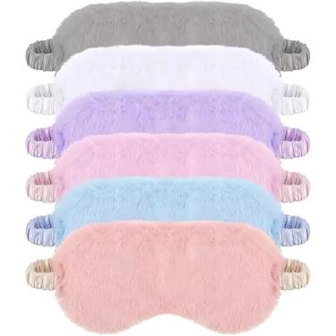 Imagem de Máscaras de dormir de coelhinho de pelúcia aconchegantes para festas de pijama infantil, pacote com 12, poliéster, 20 x 9 cm, faixa elástica, 6 cores divertidas, bloco de luz completo