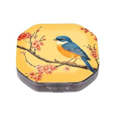 Imagem de Caixa de comprimidos pequena com 4 compartimentos, pássaro de laranjeira, árvore de cerejeira, impermeável, durável, organizador de comprimidos de viagem, diário, portátil, suplementos de óleo de