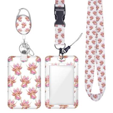 Imagem de Cordão de crachá de identificação de laço de vaca fofo para crachás de identificação, protetor vertical de trabalho, clipes de mosquetão retráteis, cordão de chave de Natal resistente para mulheres