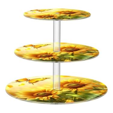 Imagem de CEBUGI Suporte de cupcake de 3 camadas, girassóis, suporte redondo para bolo, torre, bandeja de servir em camadas de acrílico para chá, chá de bebê, casamento e mais