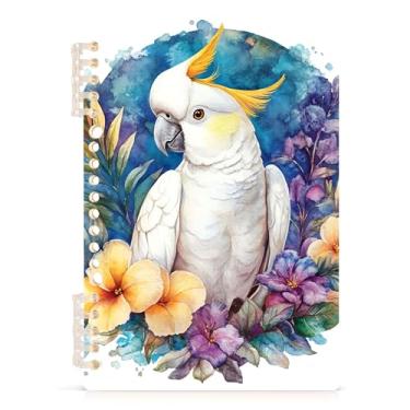 Imagem de Burbuja Caderno de pintura de cacatua, papel pautado universitário A5 com 60 folhas, fichário para escritório, 1 pacote
